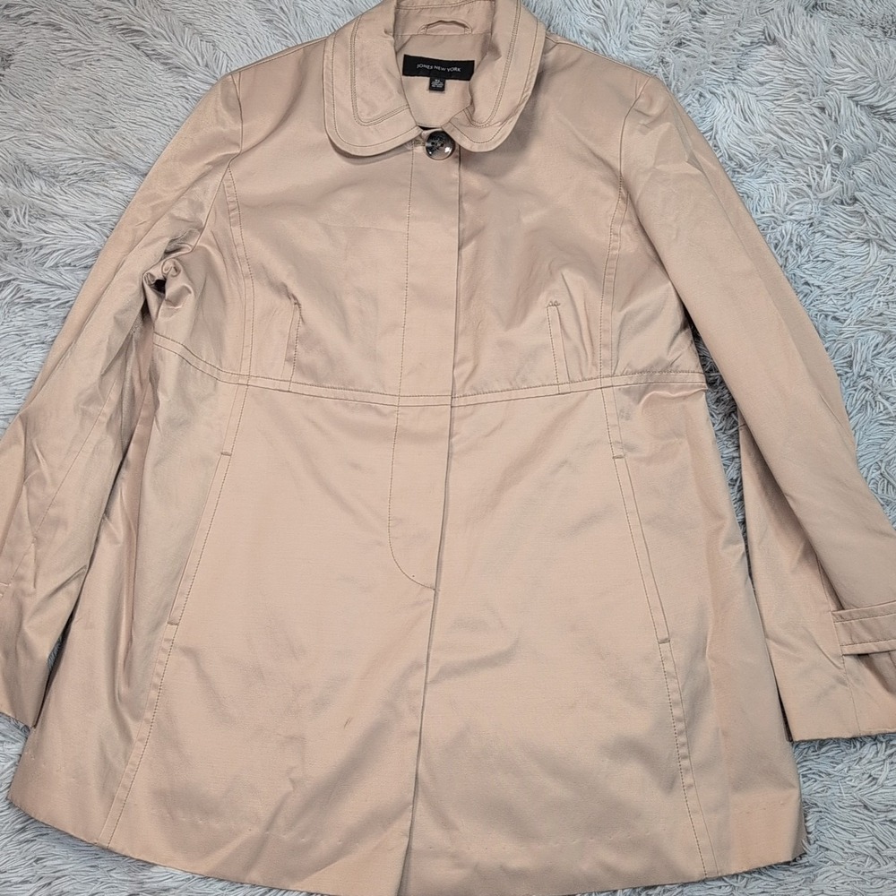 Vintage Jones New York Jacket Womens XL Biege Trench Coat Pockets Button Up